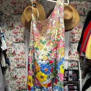 Anthropologie Pink and Green Floral Dress